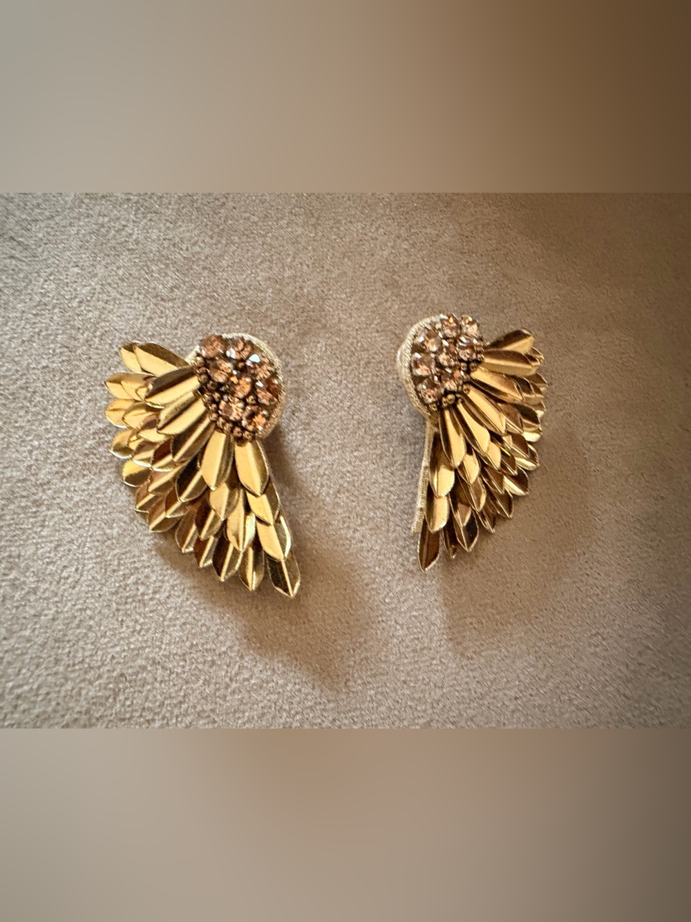 Gold Wing Crystal Stud Earrings - Timeless Elegance
